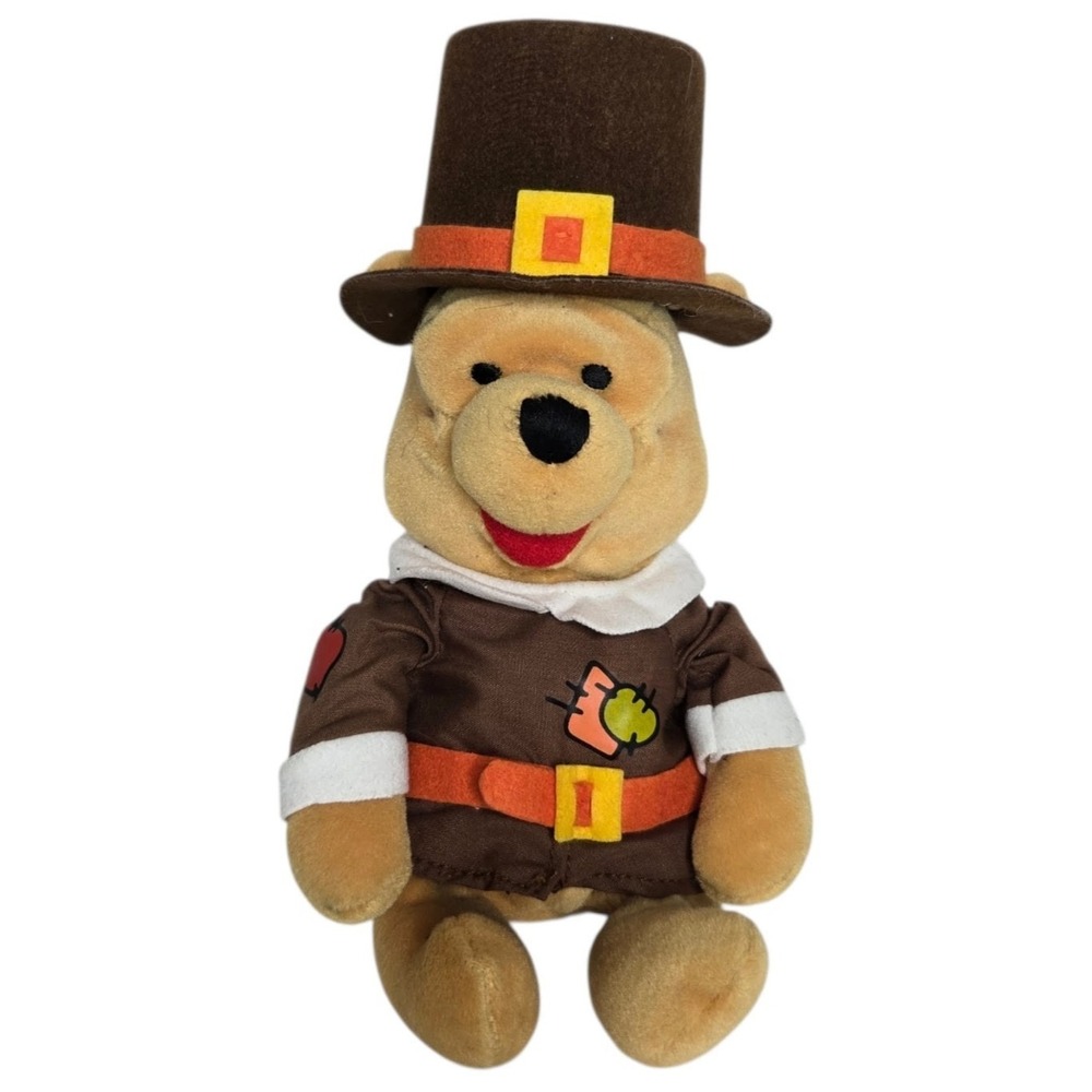 Vintage Disney Store Winnie the Pooh Plush 9" Pilgrim Thanksgiving Fall Harvest